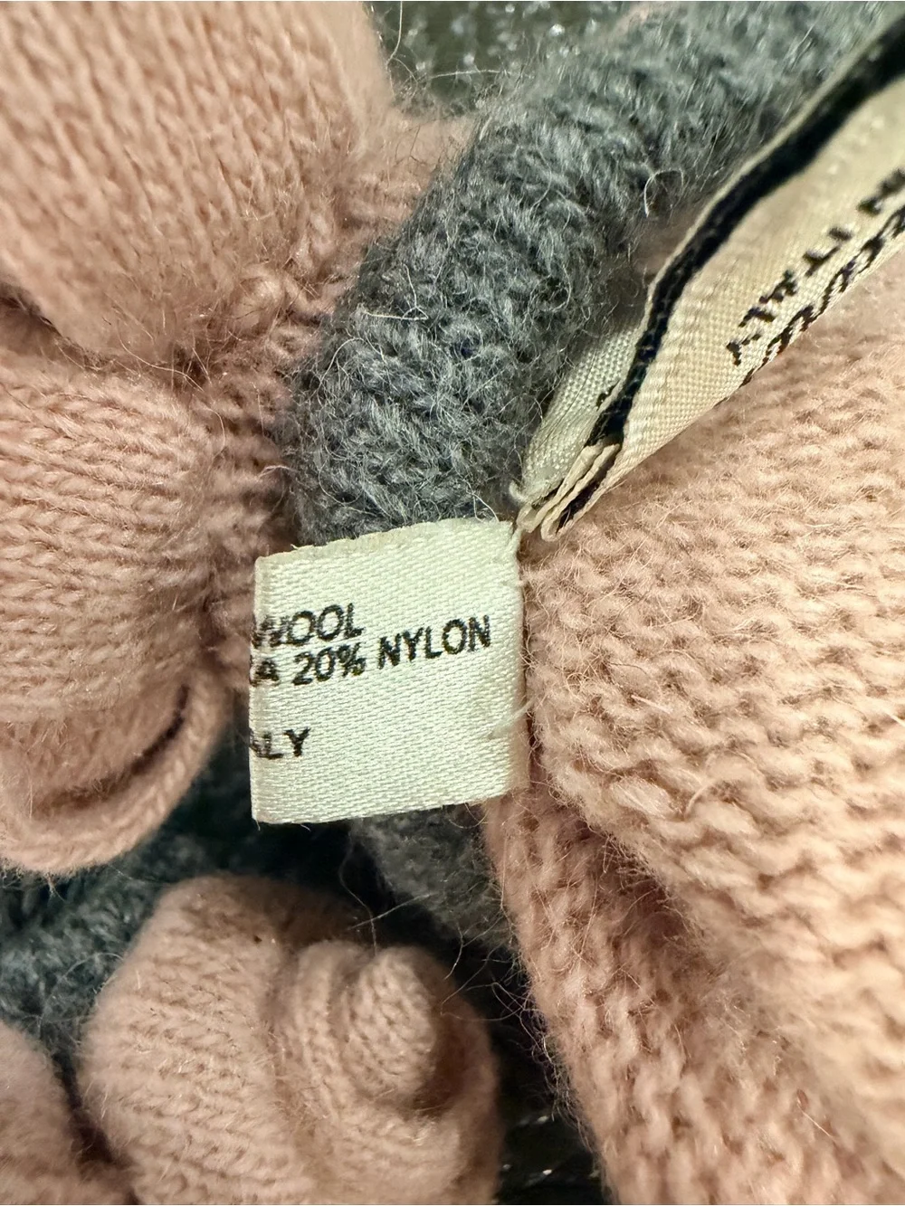 Blumarine Pink Wool Angora Knit Gloves Rosette Rhinestone Logo Italy